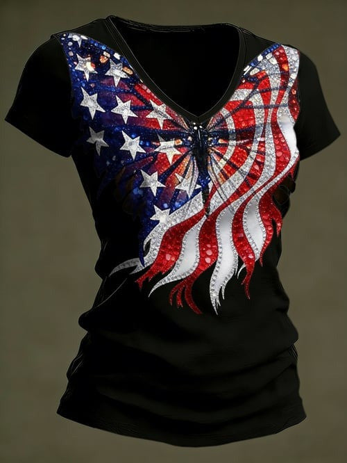 Women's 250Th Anniversary V-Neck Shirt Casual Retro Patriotic Clothes Great Gift For Her