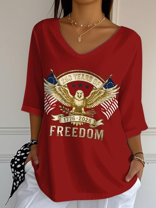American 250Th Anniversary V-Neck Long Sleeve Shirt 1776 2026 Freedom Clothes Gift For Her