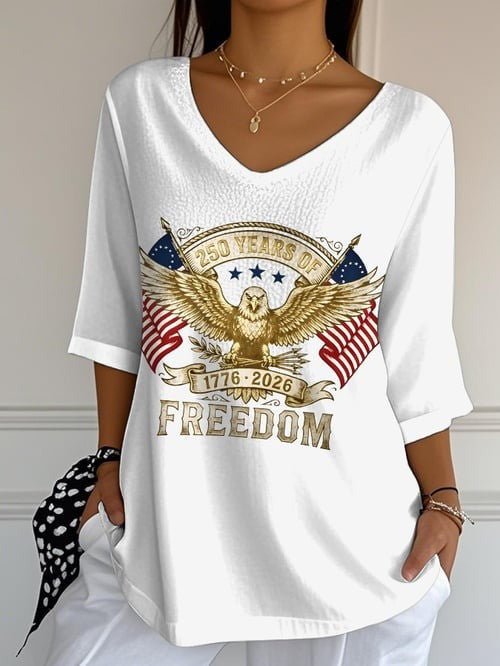 American 250Th Anniversary V-Neck Long Sleeve Shirt 1776 2026 Freedom Clothes Gift For Her