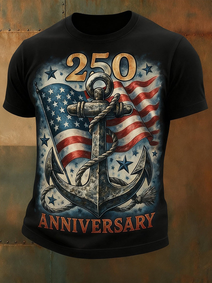 250th Anniversary T-Shirt American Flag Anchor Themed Clothing For Veterans