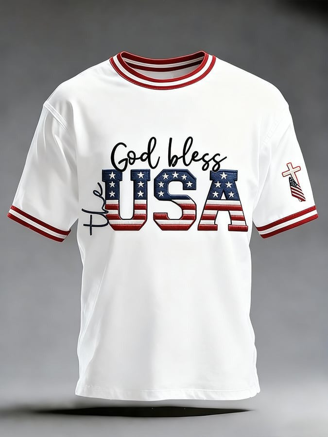 250th Anniversary T-Shirt God Bless USA American Flag Top Patriotic Gift For Him