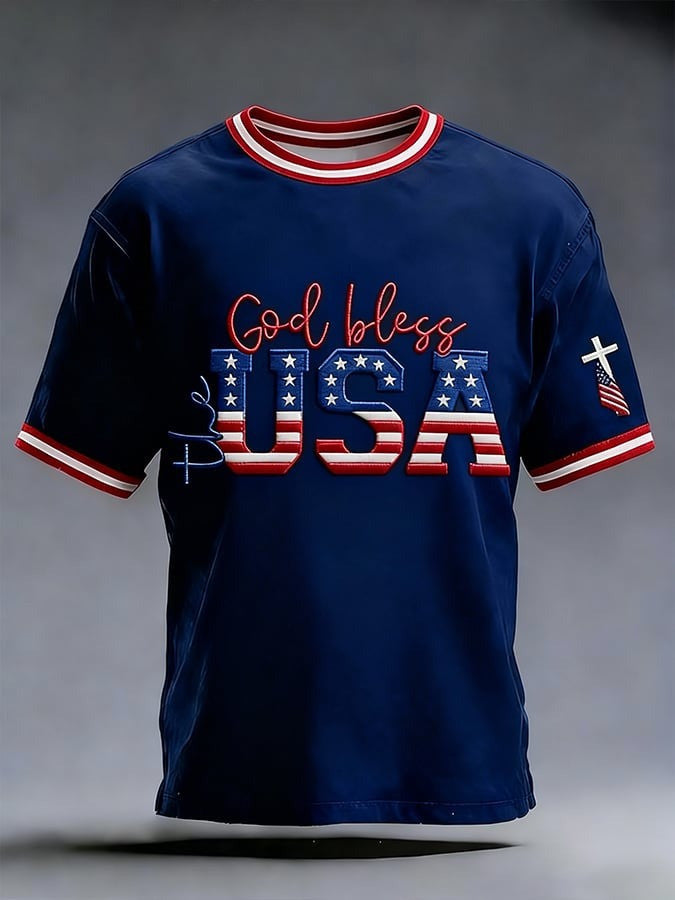 250th Anniversary T-Shirt God Bless USA American Flag Top Patriotic Gift For Him