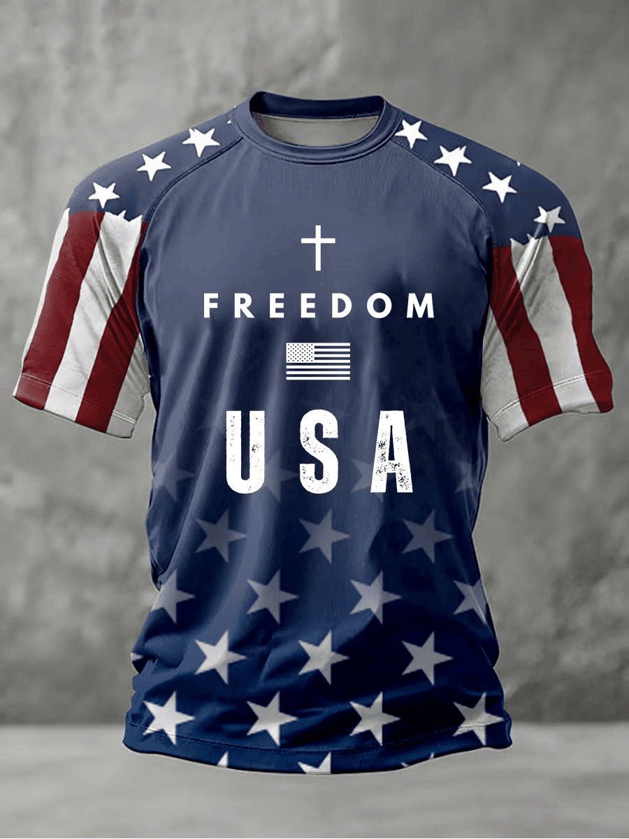 Men's Freedom 250th Anniversary Printed T-Shirt American Flag Design Gift for Him