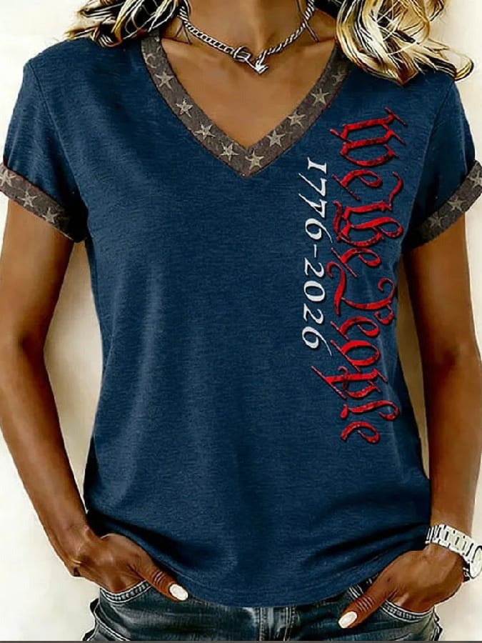 We The People 1776 2026 Shirt V-Neck American 250th Anniversary Gift for Wife