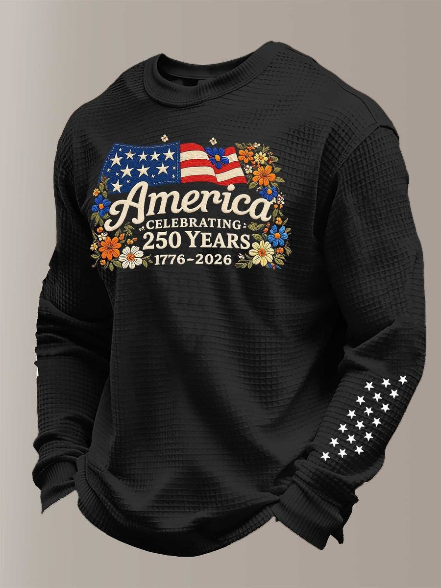 250th Anniversary Long Sleeve Shirt Flower America Celebrating 250 Years Gift For Dad