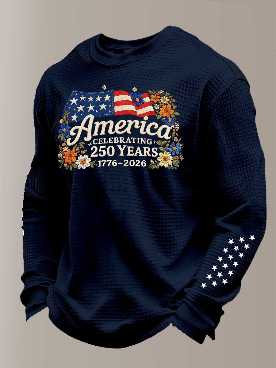 250th Anniversary Long Sleeve Shirt Flower America Celebrating 250 Years Gift For Dad