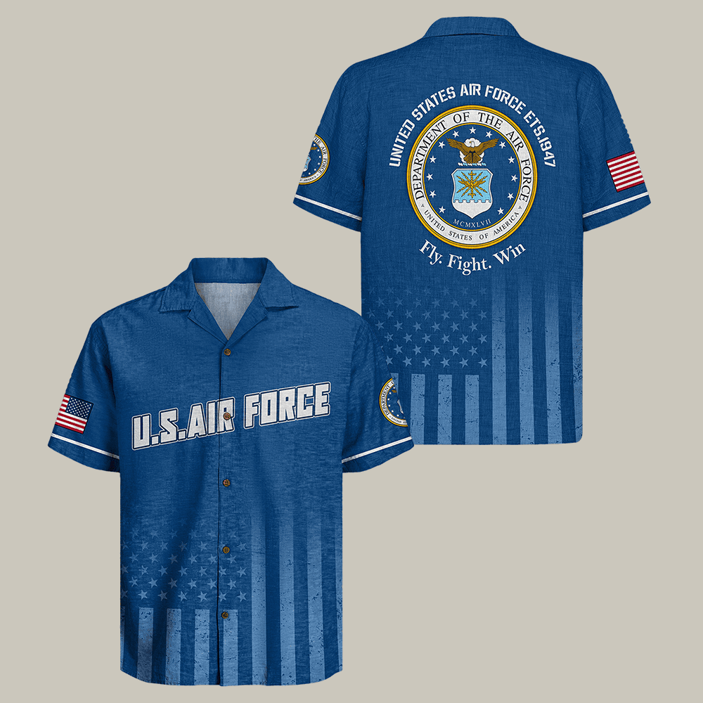 US Air Force Hawaiian Shirt Fly Fight Win Air Force Clothes Unique Gift For Him