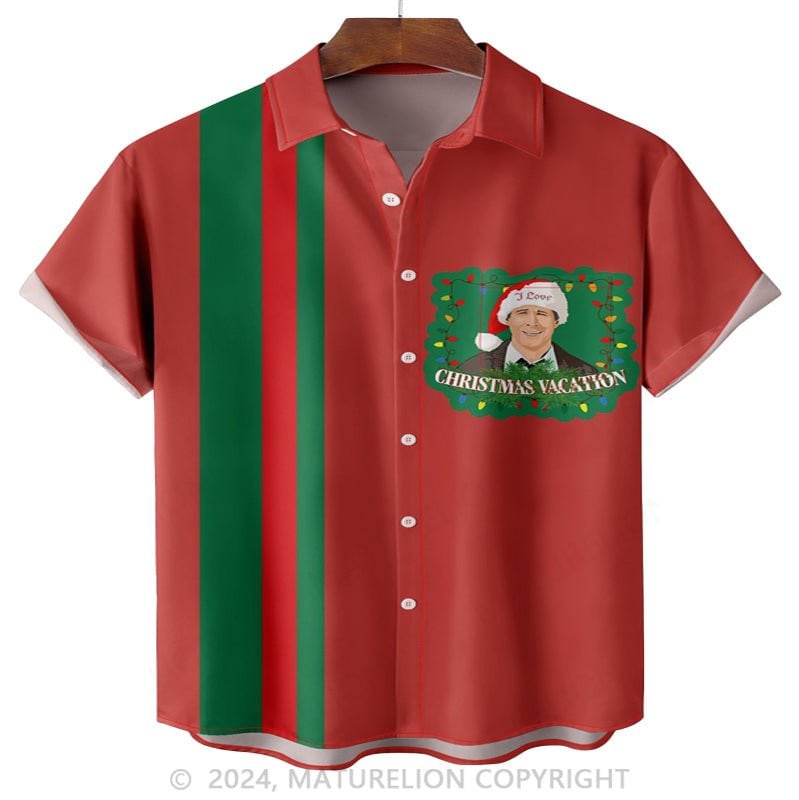 Christmas Griswold Chest Pocket Hawaiian Shirt Funny Men’s Shirt Humorous Graphic Tee for Adu
