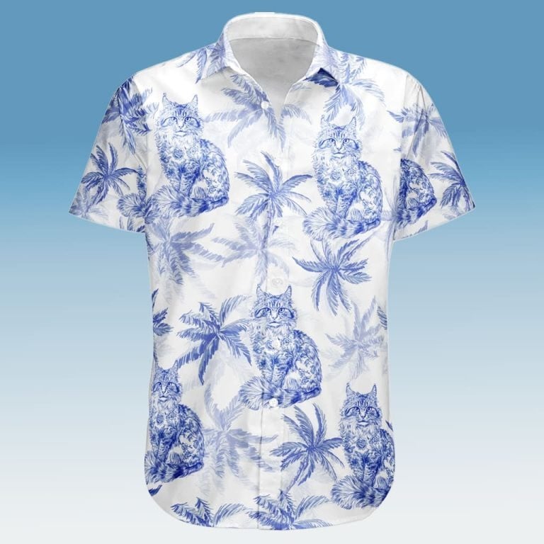 Cat Toile De Jouy Style Hawaiian Shirt Palm Tree Aloha Shirt Best Christmas Gifts For Men