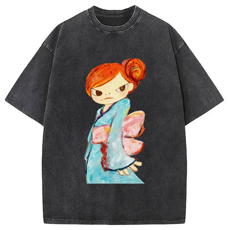 Girl In A Kimono Washed T-Shirt Retro Streetwear Graphic Top Gifts For Her - Gypsysystersgift