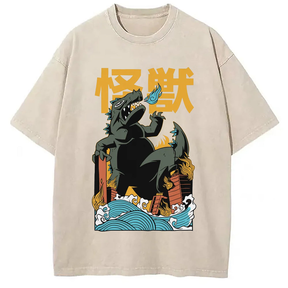 Godzilla Manga Japanese Washed T-Shirt Retro Humor Outfit Idea Gifts For Him - Gypsysystersgift
