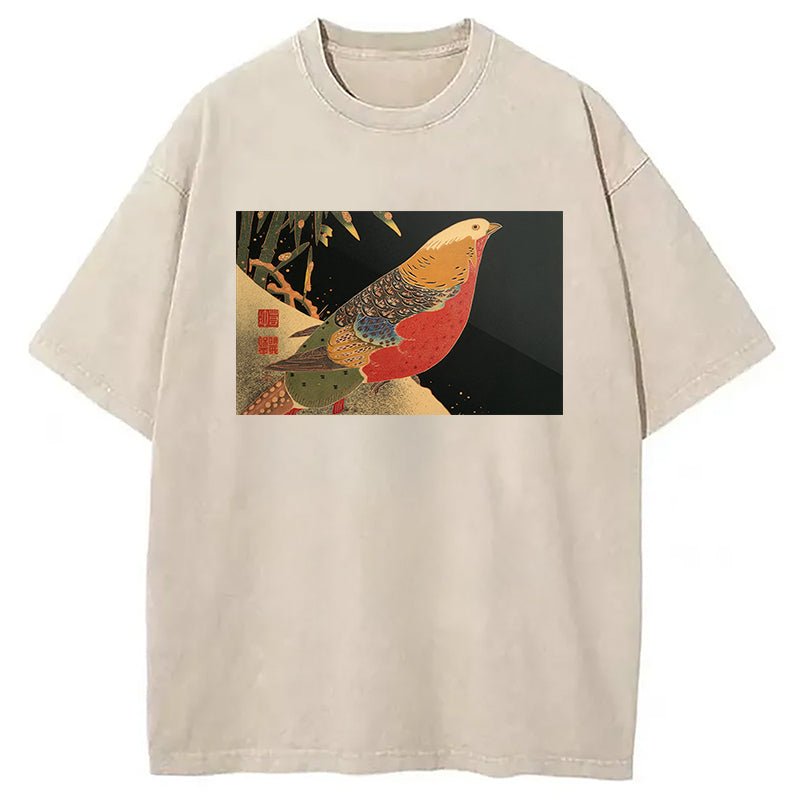 Golden Pheasant in the Snow Washed T-Shirt Classic Graphic Fashion Tee Gifts For Him - Gypsysystersgift
