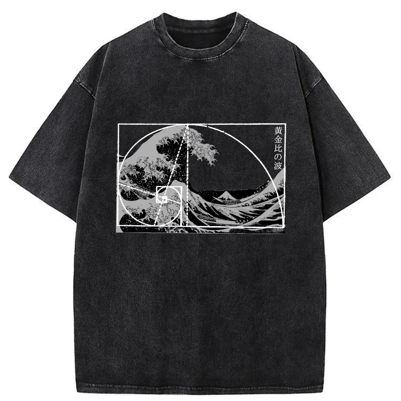 Golden Ratio Wave Washed T-Shirt Cool Urban Street Style Shirt Gifts For Him - Gypsysystersgift