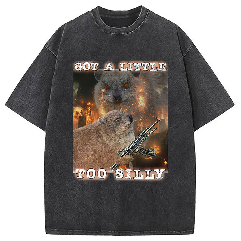 Got A Little Too Silly Rock Hyrax Washed T-Shirt Retro Humor Graphic Top Gifts For Her - Gypsysystersgift