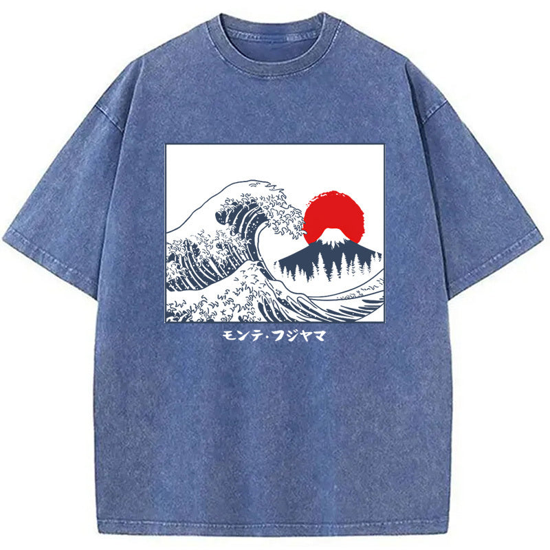 Great Fuji Wave Washed T-Shirt Trendy Aesthetic Graphic Apparel Gifts For Him - Gypsysystersgift