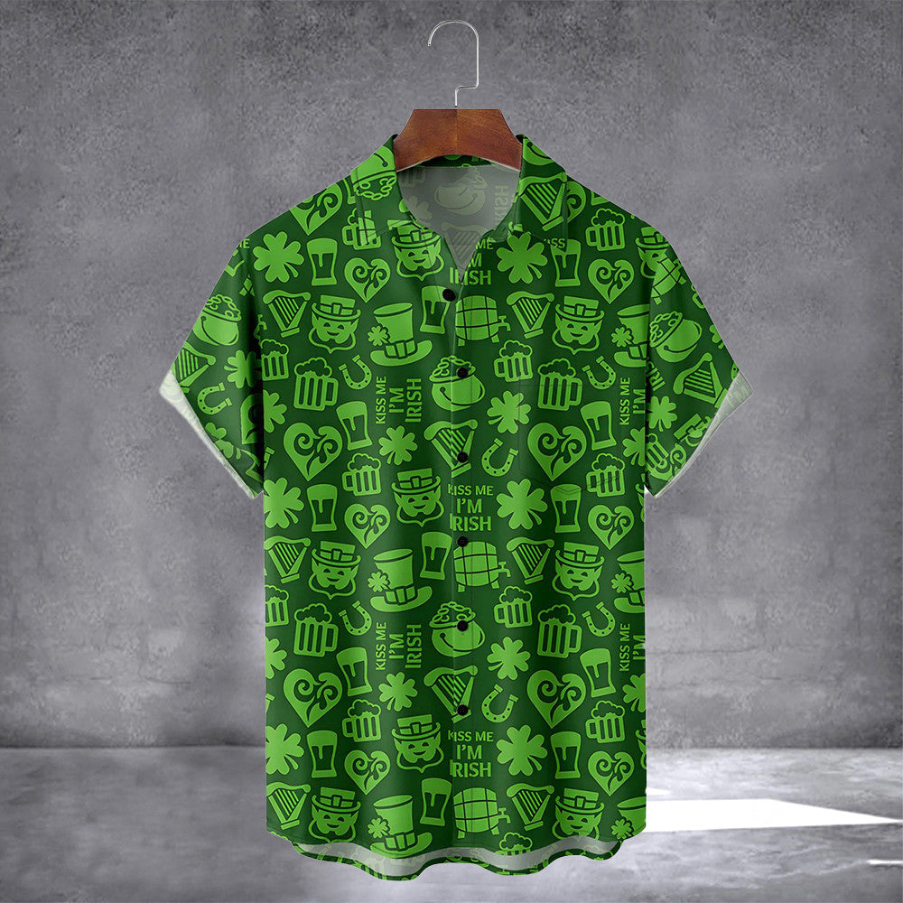 Green Irish St Patrick's Day Lucky Clover Beer Hawaiian Shirt With Pocket March 17 Holiday Shirt - Famerry