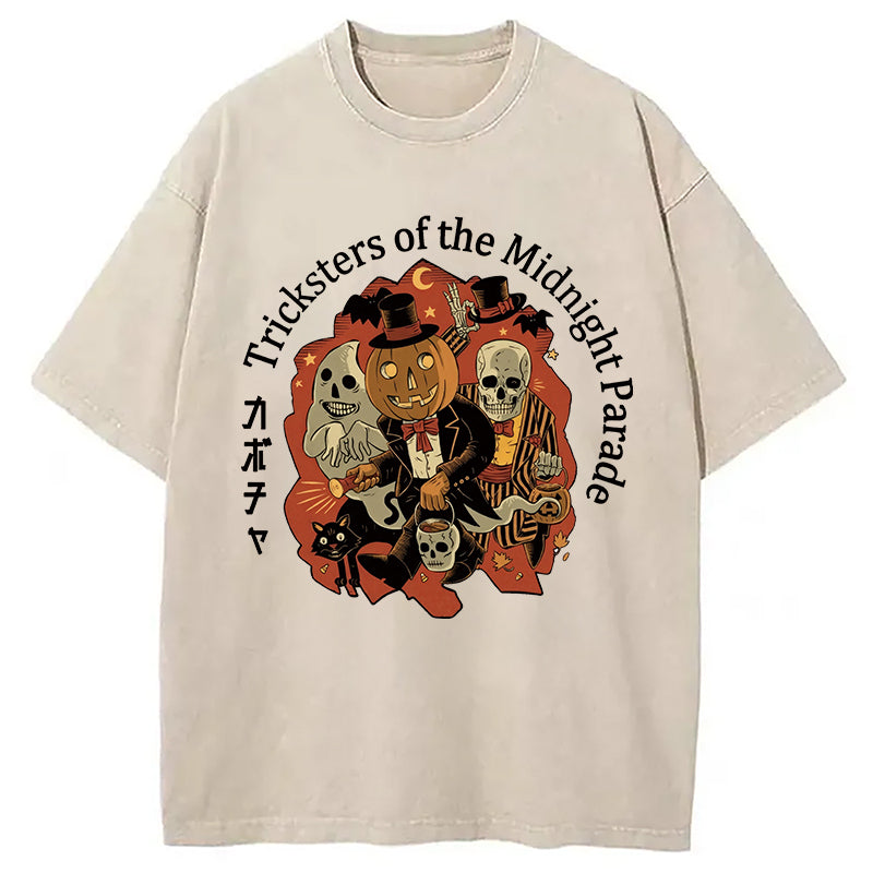 Halloween Pumpkin Vintage Washed T-Shirt Trendy Aesthetic Graphic Apparel Gifts For Him - Gypsysystersgift