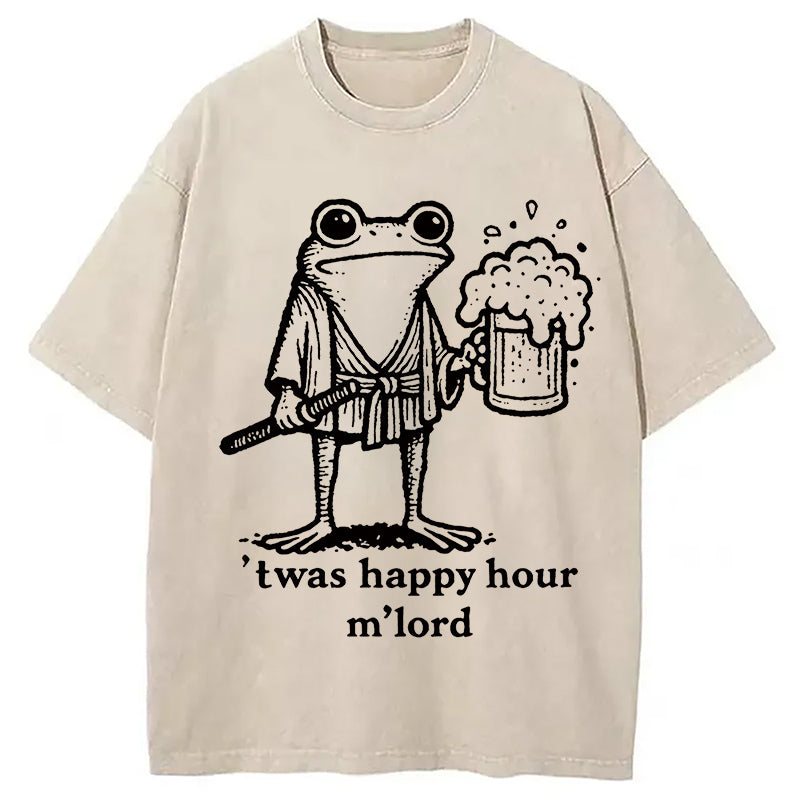 Happy Hour Frog Washed T-Shirt Casual Oversized Outfit Style Gifts For BFF - Gypsysystersgift