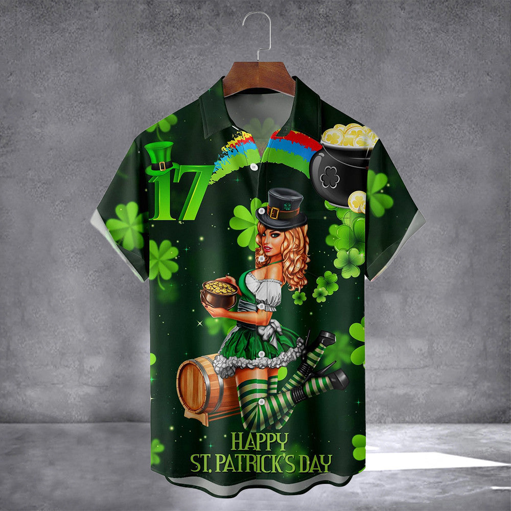 Happy St Patrick's Day Belle Hawaiian Shirt With Pocket March 17 Shamrock Shirt Gifts For Irish - Famerry