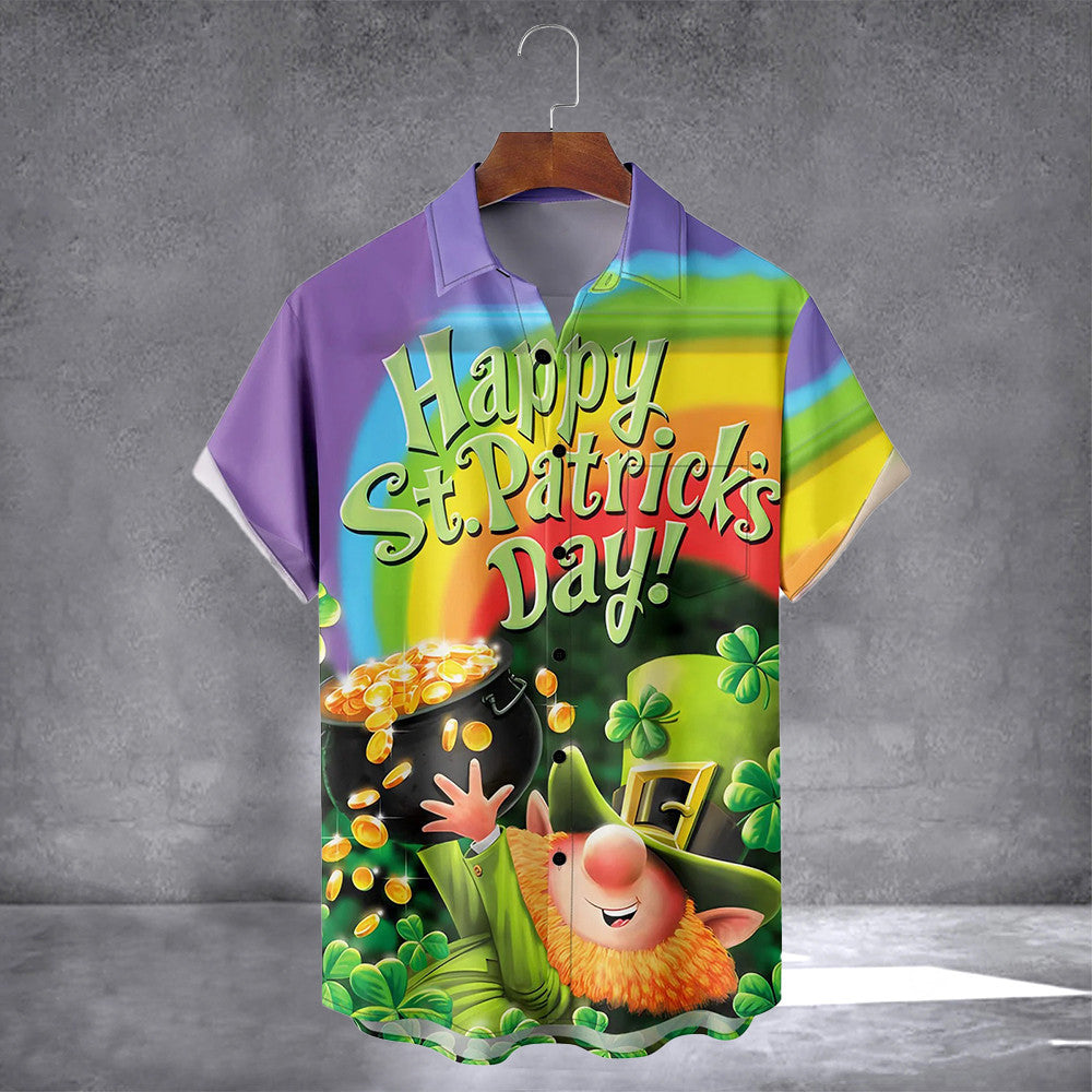 Happy St Patrick's Day Rainbow Hawaiian Shirt With Pocket Funny Button Up Shirt Gifts For Irish - Famerry