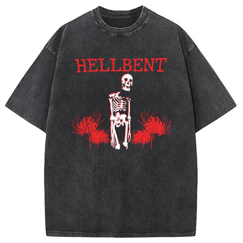 Hellbent Skeleton Washed T-Shirt Trendy Everyday Casual Outfit Gifts For Her - Gypsysystersgift