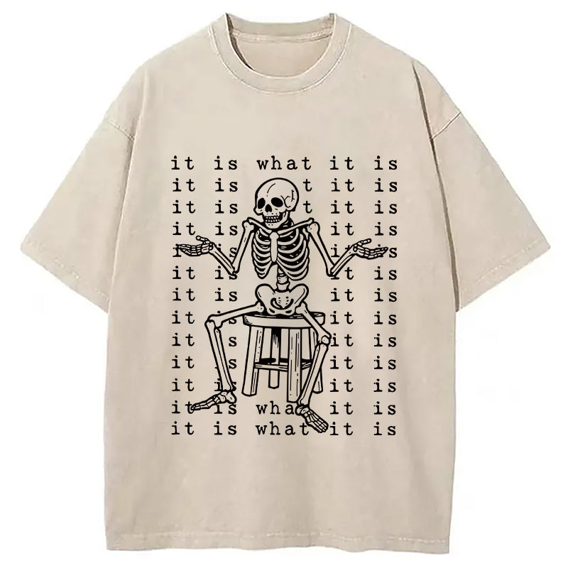 Helpless Skeleton Washed T-Shirt Retro Humor Graphic Top Gifts For Her - Gypsysystersgift