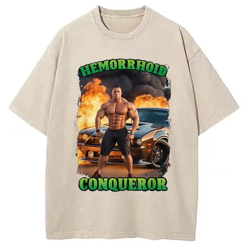 Hemorrhoid Conqueror Funny Meme Washed T-Shirt Trendy Aesthetic Graphic Apparel Gifts For Him - Gypsysystersgift