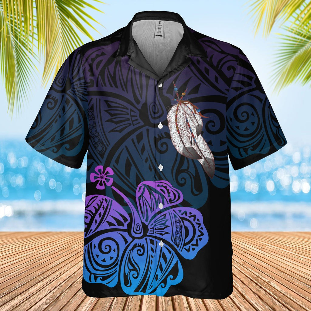 Hibiscus Feather Native American Hawaiian Shirt Men's Native American Gifts For Him - Famerry