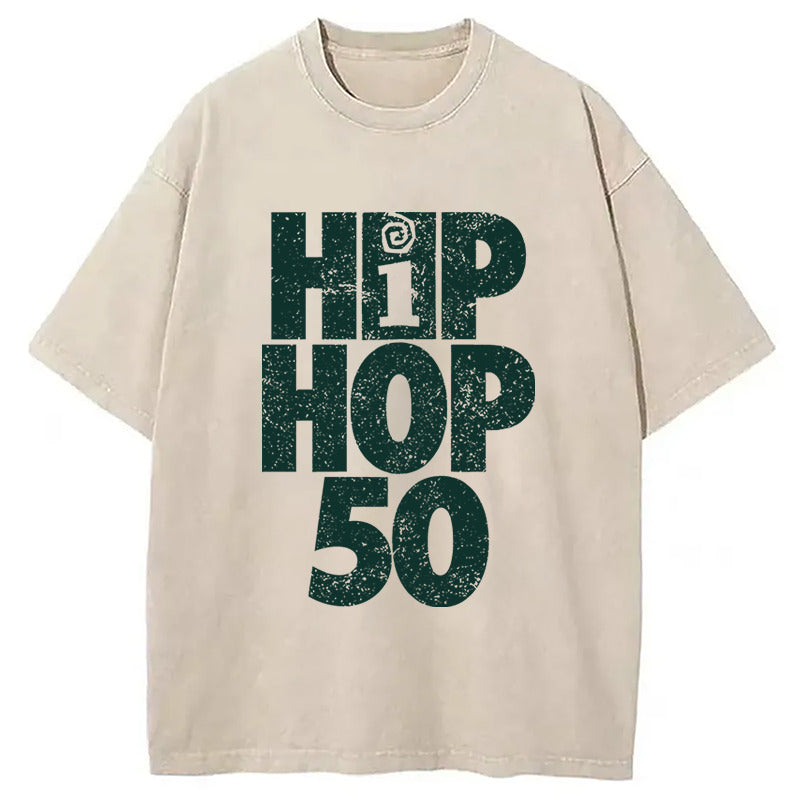 Hip Hop 50 Logo Washed T-Shirt Soft Comfortable Daily T Shirt Gifts For Her - Gypsysystersgift