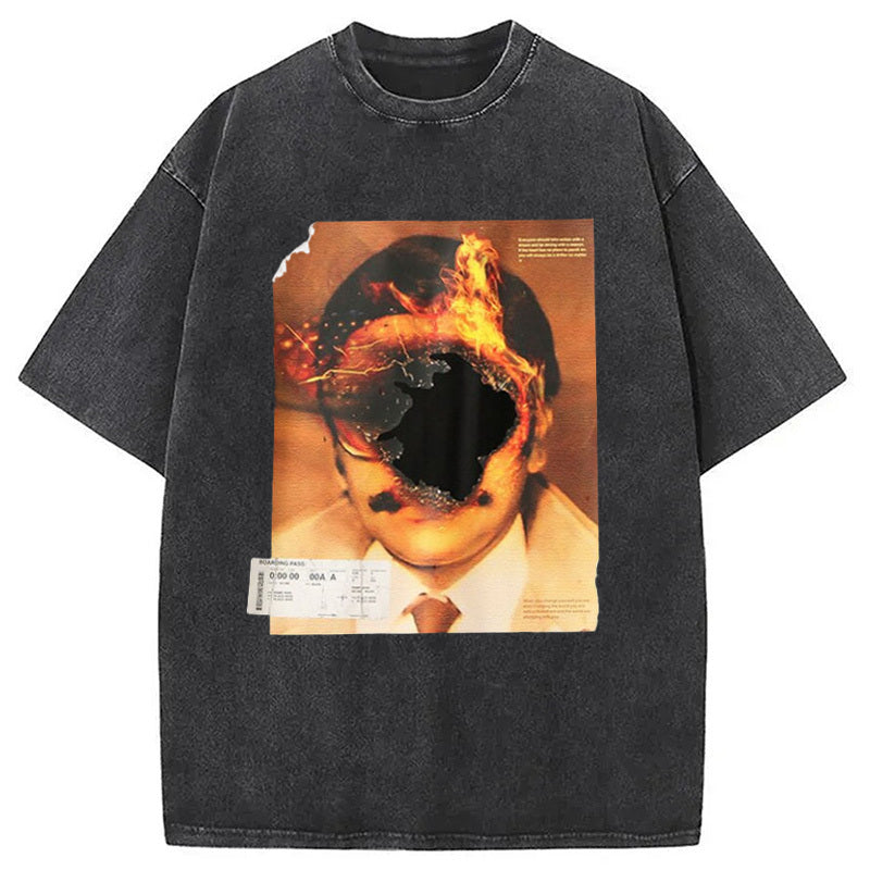 Hiphop Abstract Art Washed T-Shirt Casual Oversized Outfit Style Gifts For Him - Gypsysystersgift