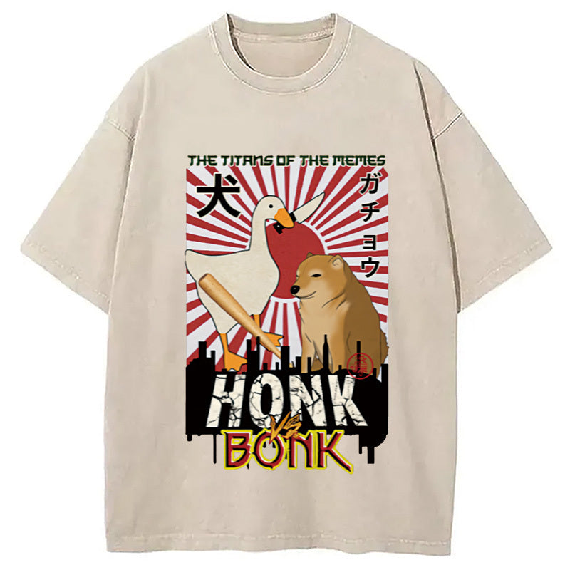 Honk vs Bonk Meme Washed T-Shirt Unisex Streetwear Graphic Style Gifts For BFF - Gypsysystersgift