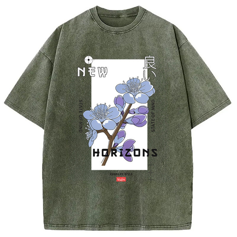 Horizons Japanese Washed T-Shirt Retro Humor Outfit Idea Gifts For Her - Gypsysystersgift