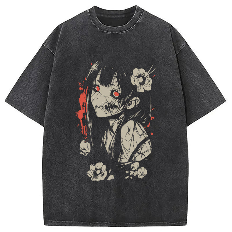 Horror Anime Manga Washed T-Shirt Cool Graphic Tee For Men Women Gifts For Sister - Gypsysystersgift
