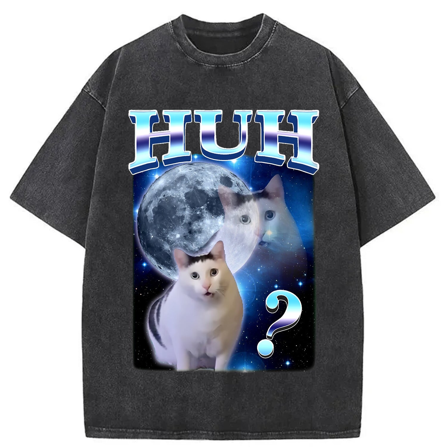 Huh Cat Funny Dank Meme Moon Washed T-Shirt Soft Comfortable Daily T Shirt Gifts For Her - Gypsysystersgift