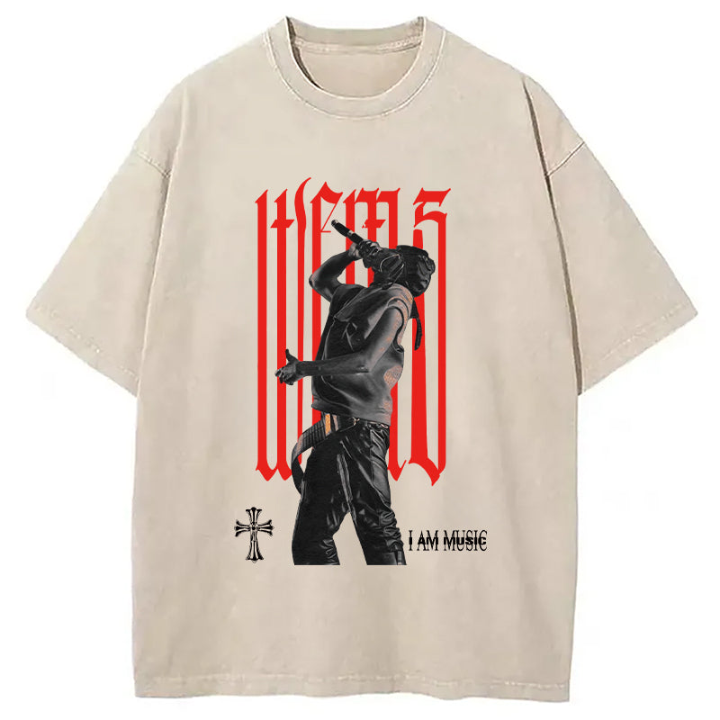 I Am Music Washed T-Shirt Casual Vintage Everyday Look Gifts For Him - Gypsysystersgift