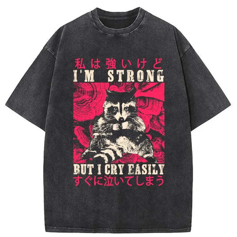 I Am Strong Raccoon Washed T-Shirt Unisex Streetwear Graphic Style Gifts For Her - Gypsysystersgift