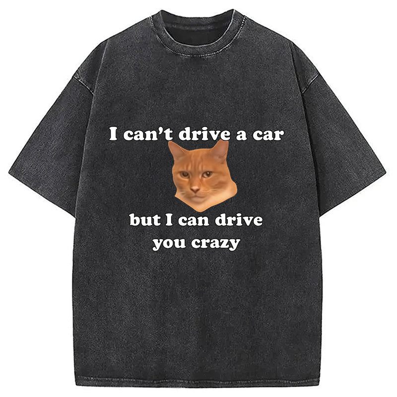 I Can Drive You Funny Cat Meme Washed T-Shirt Minimal Retro Graphic Clothing Gifts For Her - Gypsysystersgift