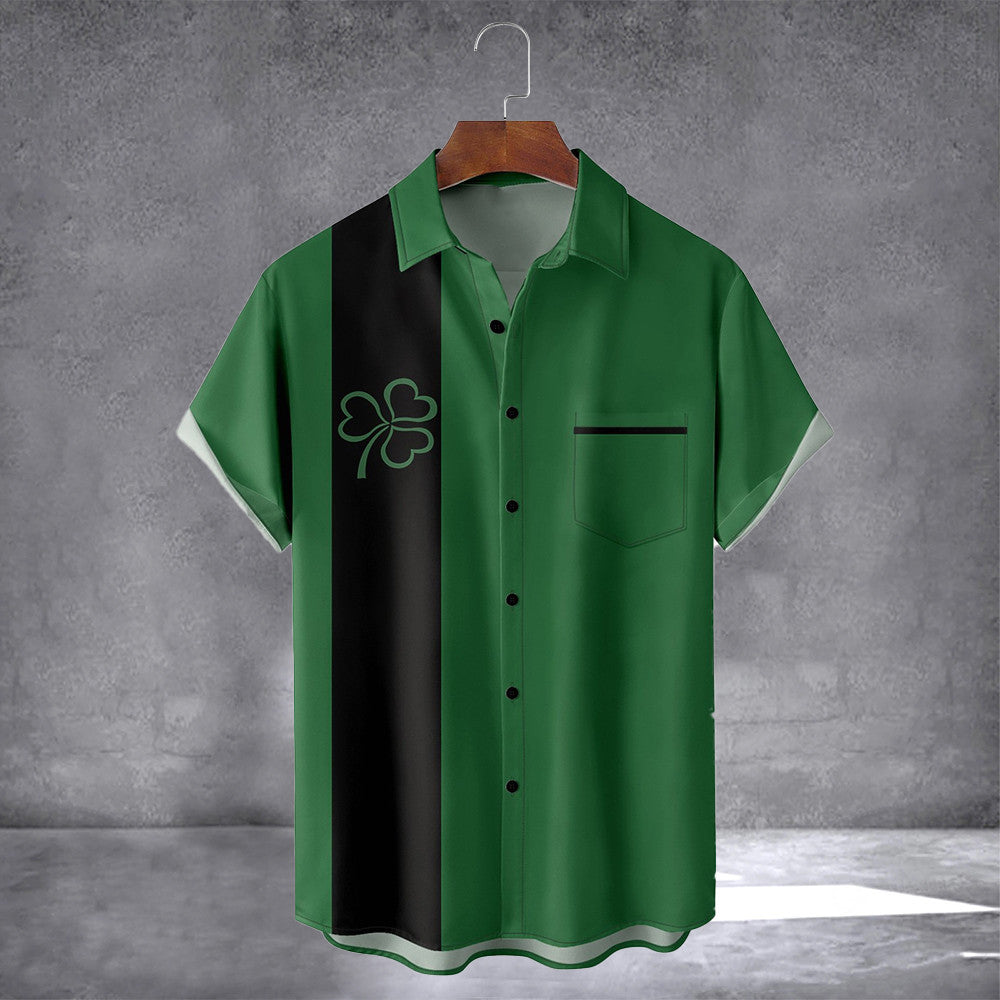 Irish Lucky Clover Green Hawaiian Shirt With Pocket Saint Patricks Day Shirts Gift For Him - Famerry