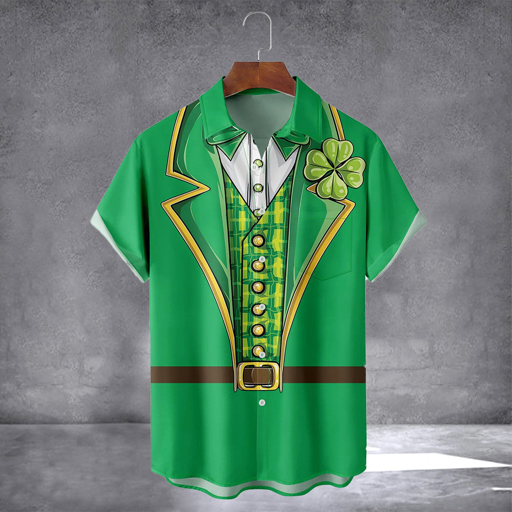 Irish Lucky Clover Outfit Hawaiian Shirt With Pocket St Patrick's Day Apparel Gift For Dudes - Famerry