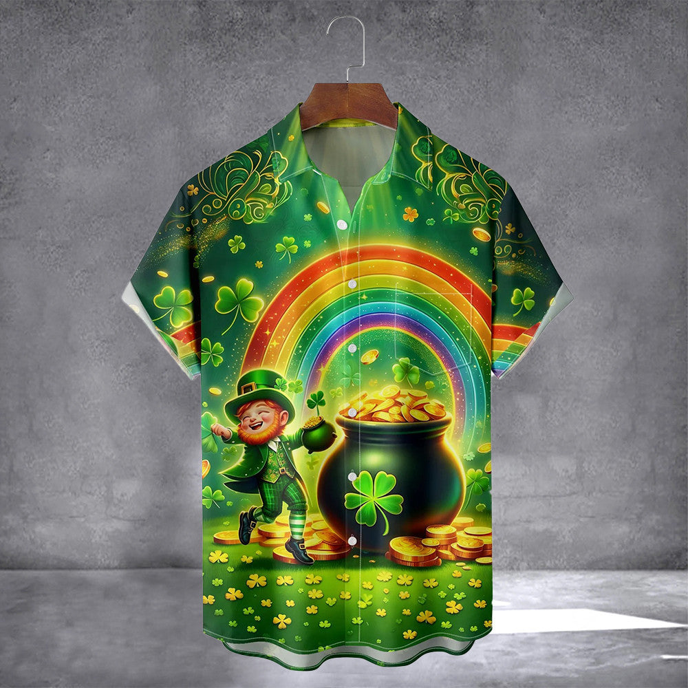 Irish Shamrock And Gold Coin Hawaiian Shirt With Pocket St Patrick's Day Apparel Gifts For Son - Famerry