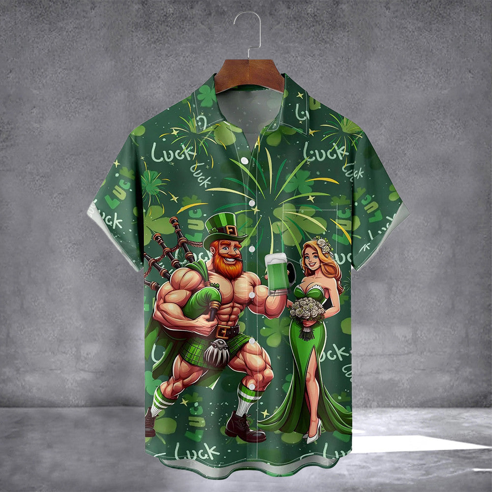 Irish Shamrock Hawaiian Shirt With Pocket St Patrick's Day Men's Apparel Gift For Brother - Famerry