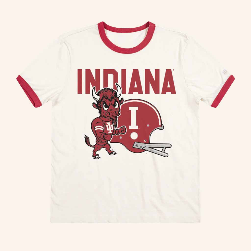 Iuhoosiers Merch Indiana Hoosiers Bison And Helmet Ringer T-Shirt Gifts For Her - GypsysystersGift