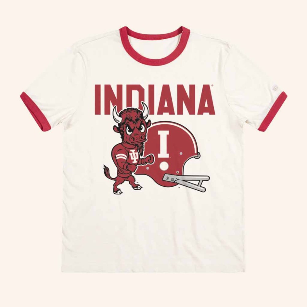 Iuhoosiers Merch Indiana Hoosiers Bison And Helmet Ringer T-Shirt Gifts For Her - GypsysystersGift