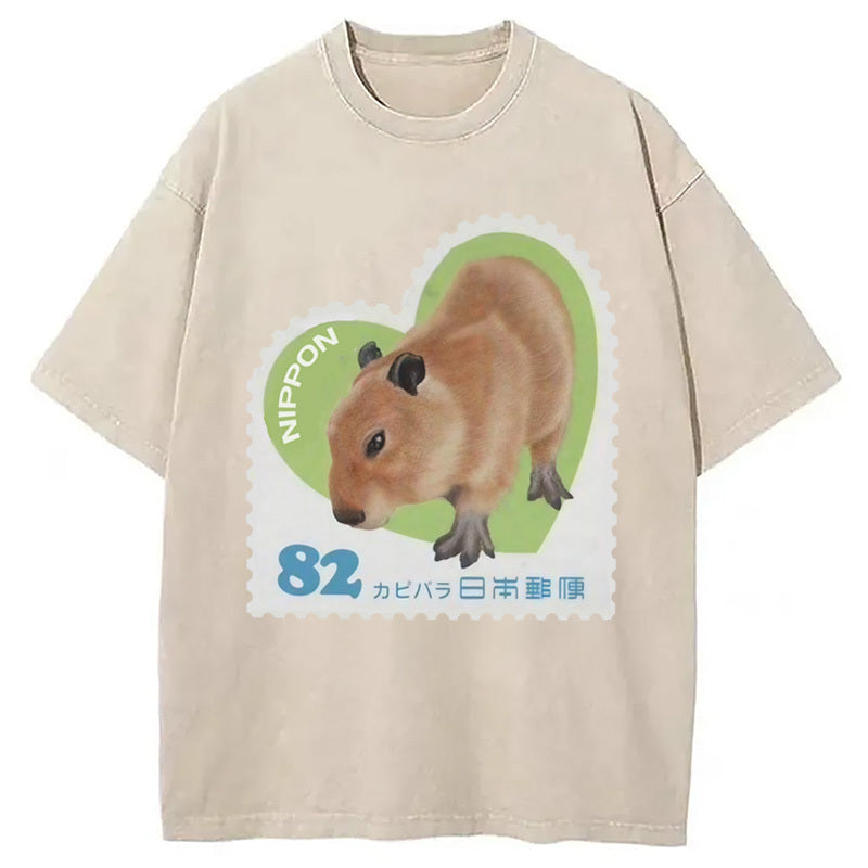 Japanese Capybara Washed T-Shirt Trendy Aesthetic Graphic Apparel Gifts For Her - Gypsysystersgift