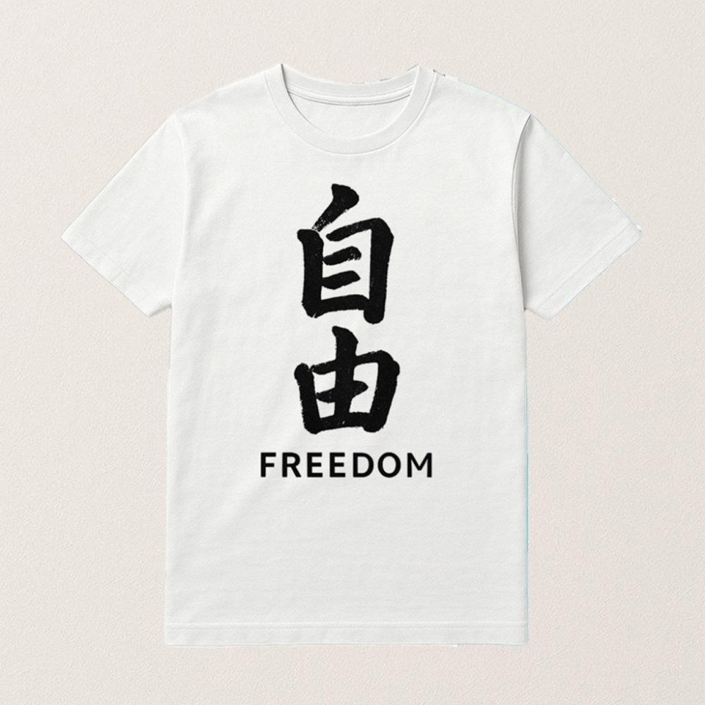 Japanese Freedom Character Shirt Bold Kanji Brushstroke Graphic Tee Gifts For Friends - Gypsysystersgift