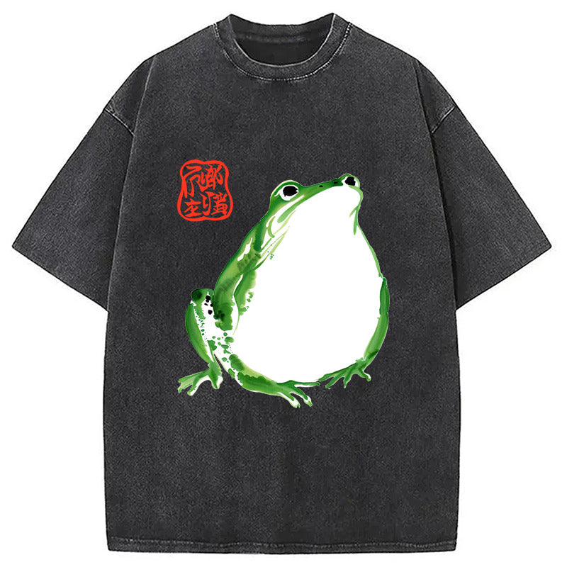 Japanese Frog Matsumoto Hoji Washed T-Shirt Casual Vintage Everyday Look Gifts For Him - Gypsysystersgift