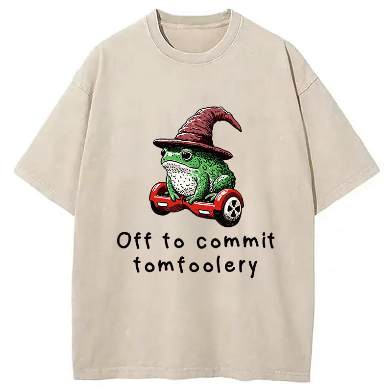 Japanese Frog Riding A Balance Scooter Washed T-Shirt Soft Comfortable Daily T Shirt Gifts For Him - Gypsysystersgift
