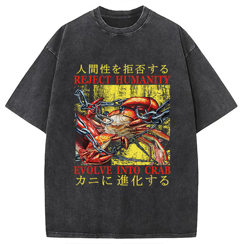 Japanese Funny Crab Meme Washed T-Shirt Funny Graphic Gift For Friends Gifts For Him - Gypsysystersgift