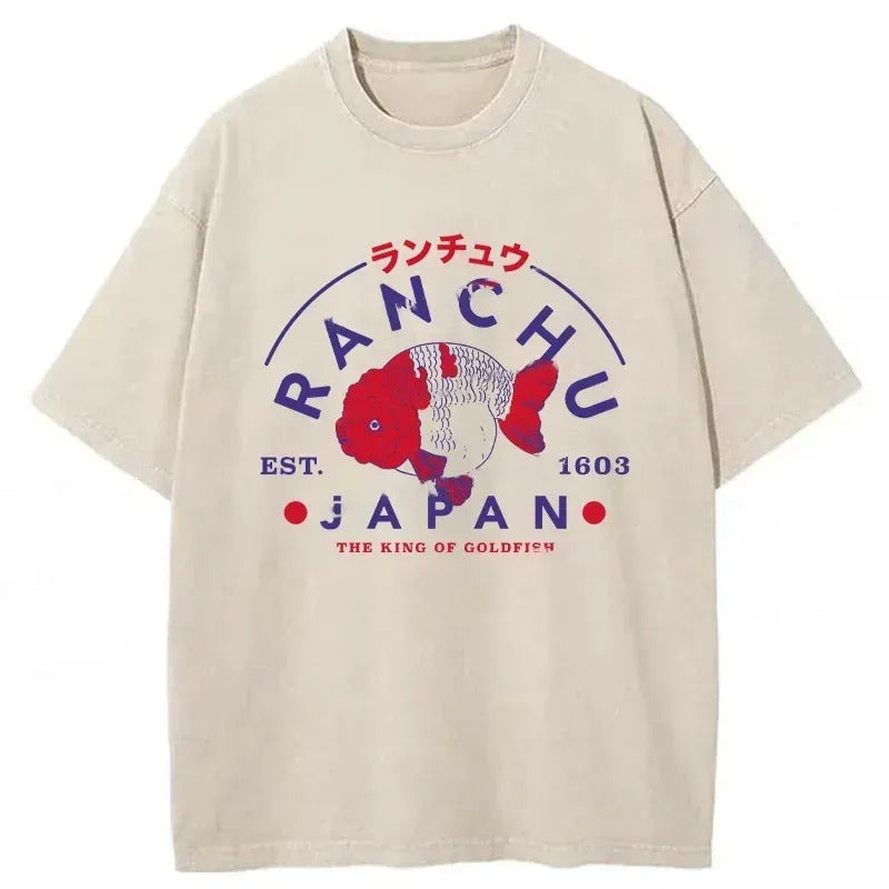 Japanese Goldfish Washed T-Shirt Funny Aesthetic Trendy Apparel Gifts For Him - Gypsysystersgift