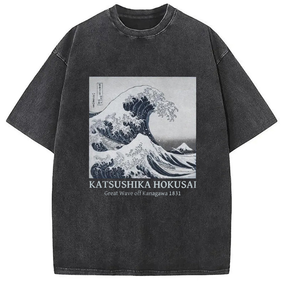 Japanese Great Wave Washed T-Shirt Unisex Streetwear Graphic Style Gifts For Him - Gypsysystersgift